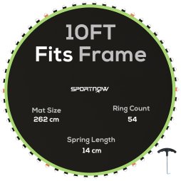 SPORTNOW Trampoline Replacement Mat with Eight Rows of Stitching, Spring Pull Tool, 54 V-Hooks, for 10ft Trampoline, Using 14cm Springs, Trampoline Jumping Mat, Green