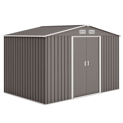 Outsunny 9 x 6ft Metal Garden Shed, Outdoor Storage Tool House with Ventilation Slots, Foundation Kit and Lockable Double Doors, Grey