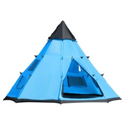 Outsunny 6 Men Tipi Tent, Camping Tent with Mesh Windows, Sewn-in Floor, Two Doors and Carry Bag, Easy Set Up, for Hiking Picnics Outdoor Night, Blue