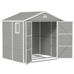 Outsunny 8 x 6ft Plastic Garden Storage Shed with Foundation Kit, Polypropylene Outdoor Storage Tool House with Ventilation Slots and Lockable Door, Light Grey