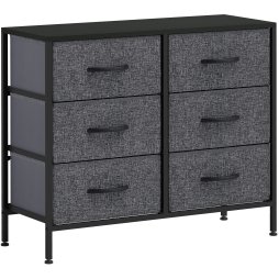 HOMCOM Fabric Chest of Drawers, Storage Drawers, Industrial Bedroom Dresser with 6 Fabric Drawers, Steel Frame and Wooden Top for Nursery, Living Room, Hallway, Black