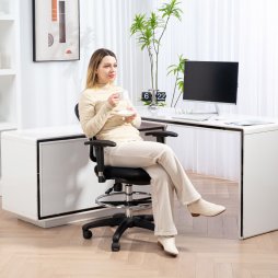 HOMCOM Drafting Chair with Adjustable Armrests, Ergonomic Mesh Office Chair with Lumbar Support, Adjustable Height and Footrest for Standing Desk, Black