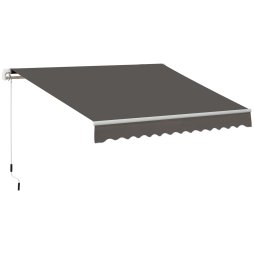 Outsunny 3 x 2m Manual Window Awning Canopy Garden Outdoor Shelter Patio Sun Shade UV Blocker Light Weight Aluminium Frame w/ Hand Crank Grey
