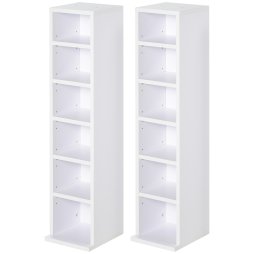 HOMCOM 204 CD Media Display Shelf Unit Set of 2 Blu-Ray Tower Rack w/ Adjustable Shelves Bookcase Storage Organiser, White