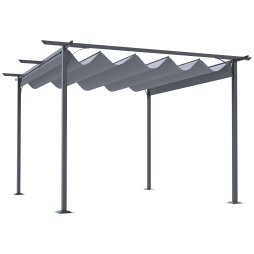 Outsunny 3.5M X 3.5M Metal Pergola Gazebo Awning Retractable Canopy Outdoor Garden Sun Shade Shelter Marquee Party BBQ, Grey