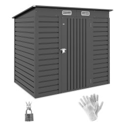 Outsunny 6.3 x 4.3FT Garden Shed, Galvanised Metal Shed, Easy to Assemble, Outdoor Tool Storage Shed with Pent Roof, Lockable Door and 2 Vents, Grey