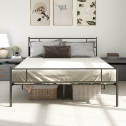 HOMCOM King Metal Bed Frame Solid Bedstead Base with Headboard and Footboard, Metal Slat Support and Underbed Storage Space, Bedroom Furniture, Black