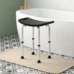 HOMCOM Height Adjustable Shower Stool, Aluminium Shower Chair, Non-Slip Bath Stool for Elderly, Disabled, Seniors, Pregnant