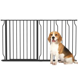 PawHut Dog Gate Wide Stair Gate w/ Door Pressure Fit Pets Barrier for Doorway, Hallway, 76H x 75-145W cm - Black