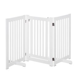 PawHut Freestanding Dog Gate, Foldable Pet Fence, Indoor Barrier, Stair Gate with Support Feet, 155 x 76 cm, White