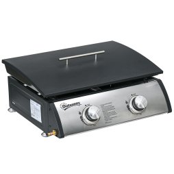 Outsunny Gas Plancha Grill with 2 Stainless Steel Burner, 10kW, Portable Tabletop Gas BBQ with Non-Stick Griddle for Camping Picnic Garden Party Festival