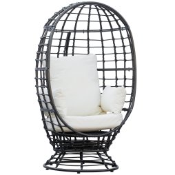 Outsunny 360?? Swivel Egg Chair, Garden Rattan Swivel Chair with Thickened Cushion and Pillow, 150 KG Capacity for Indoor Outdoor, Balcony, Patio, Black