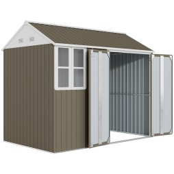 Outsunny 8 x 6 ft Garden Shed, Metal Shed with Double Doors, Window and Air Vents, Galvanised Outdoor Lockable Tool Storage House, Grey