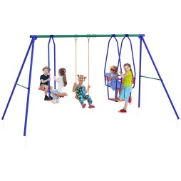 Outsunny Kid Swing Set, 3 in 1 Garden Metal Set for Outdoor with Single Swing, Glider, Rocking Chair Swing, for Toddlers 3+Years, Orange