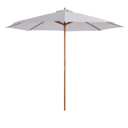 Outsunny 3(m) Garden Parasol, Pulley Operated Patio Umbrella, Wooden Parasol, Table Market Umbrella with Rope Pulley Mechanism and 8 Ribs, White