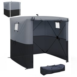 Outsunny Pop Up Gazebo with Sides, 2m x 2m Easy 1 Person Setup Party Tent with Carry Bag, Stakes, Ropes, Folding Multifunctional Instant Shelter, Black and Grey