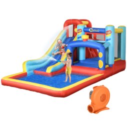 Outsunny 4 in 1 Kids Bouncy Castle with Slide Pool Trampoline Climbing Wall, Inflatable Bounce House with Blower Storage Bag, 4.35 x 2.45 x 2 m