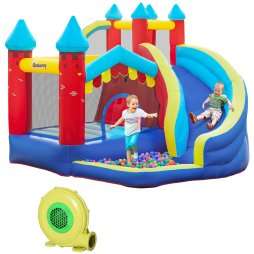 Outsunny 4 In 1 Kids Bouncy Castle, Large Inflatable House w/ Trampoline, Slide, Water Pool, Climbing Wall, Includes Blower, Bag, Ages 3-8 Years, 2.9 x 2.7 x 2.3m