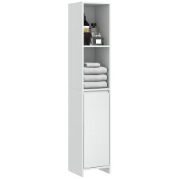 HOMCOM Narrow Bathroom Cabinet, Slim Bathroom Storage Unit with Open Compartment, Freestanding Storage Cupboard for Small Spaces, 30 x 30 x 160 cm, White