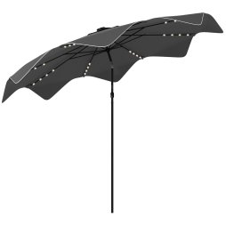 Outsunny 3(m) Garden Parasol Umbrella with 32 Solar LED Lights and Tilt, Outdoor Market Table Umbrella Sun Shade Canopy with Crank, 8 Ribs, Dark Grey