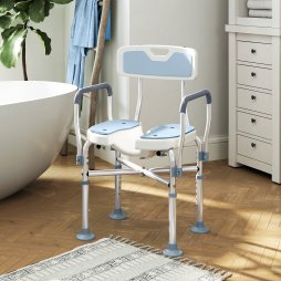HOMCOM Shower Chair with Upgraded U-shaped Seat and Reinforced Crossbars, Height Adjustable Padded Bath Chair with Non-slip Feet for Elderly Seniors Disabled Handicap, Tool-Free Assembly