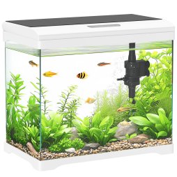 PawHut 27L Fish Tank, Glass Aquarium with Filter System, LED Light, Water Pump, Fish Tank Starter Kits for Betta, Goldfish, Shrimps, White