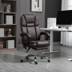Vinsetto Office Chair with 6-point Vibration Massage and Heat, PU Leather High Back Recliner Desk Chair with Adjustable Height, Armrest, Footrest for Home, Dark Brown