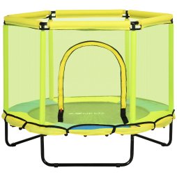 ZONEKIZ Kids Trampoline for Toddlers with Enclosure Safety Net, 4.6FT Hexageon Outdoor Indoor Jumper for Children 1-6 Years Old, Yellow