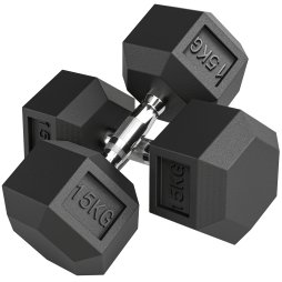 HOMCOM 2x15KG Rubber Hex Dumbbell Portable Hand Weights Dumbbell for Home Gym Workout Fitness