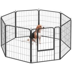PawHut Dog Pen, 8 Panel Puppy Pen, Steel Dog Playpen, for Medium Breeds, 80cm Tall, Black