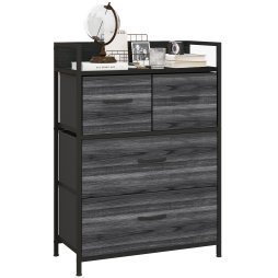 HOMCOM Bedroom Chest of Drawers, Fabric Dresser with 4 Drawers, Storage Organiser Unit with Open Shelf and Metal Frame for Living Room, Entryway