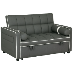 HOMCOM 2 Seater Sofa Bed, Click Clack Pull Out Sofa Bed with Adjustable Backrest and Pillows, 3-in-1 Modern Tufted Settee for Living Room, Bedroom, Guest Room, Charcoal Grey