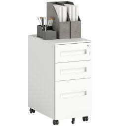 Vinsetto Metal Mobile File Cabinet with Wheels, Lockable 3 Drawer Filing Cabinet for A4, Legal, Letter, Compact Under Desk Storage Unit with Pre-Assembled Body for Home Office, 30 x 43.5 x 60cm, White