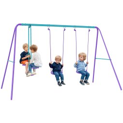 Outsunny Metal Garden Swing Set Height Adjustable Children Outdoor Backyard Play Set for Toddlers Over 3 Years Old, Purple