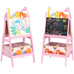 AIYAPLAY Kids Easel, 2 in1 Easel for Toddlers with Whiteboard, Chalkboard, Storage Boxes, Double Sided Easel, for Ages 3-8 Years, Pink