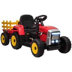 HOMCOM Electric Ride on Tractor 12V Kids Electric Car with Detachable Trailer Remote Control, Music, Horn, Lights, Start-Up Sound, for Ages 3-6 Years - Red