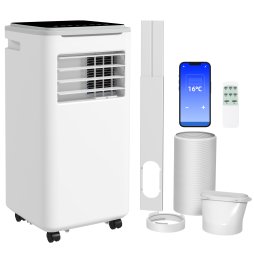HOMCOM 9000 BTU Portable Air Conditioner, Smart Home WiFi Compatible, 2.6KW 4 in 1 Air Conditioning Unit, Dehumidifier, Fan with Remote, 24H Timer, Window Venting Kit, 20m², R290, A Energy Efficiency