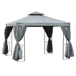 Outsunny 3 x 3 m Garden Gazebo Double Roof Marquee Patio Wedding Party Tent Canopy Shelter with Sidewalls (Dark Grey)