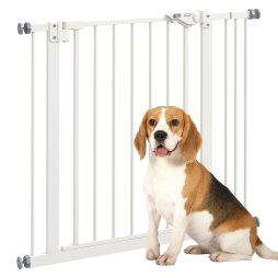PawHut Dog Gate Stair Gate Pressure Fit Pets Barrier Auto Close for Doorway Hallway, 74-87cm Wide Adjustable, White
