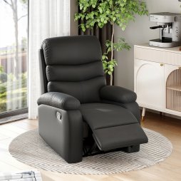 HOMCOM Recliner Armchair, PU Leather Manual Reclining Chair with Adjustable Leg Rest and Backrest, Easy Assembly, Recliner Chair for Living Room, Bedroom, Home Theater, Black