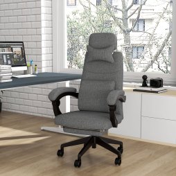 Vinsetto Office Chair, Ergonomic Desk Chair, High Back Fabric Work Chair with 160° Reclining Backrest, Retractable Footrest, Neck and Lumbar Pillow for Home and Study, Dark Grey