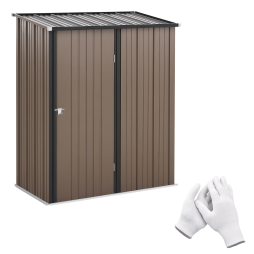 Outsunny 5ft x 3ft Lean to Garden Shed, Metal Outdoor Storage Shed with Single Lockable Door, Tool Storage Shed for Garden, Patio, Brown
