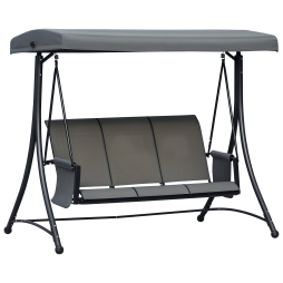 Outsunny 3 Seater Garden Swing Seat Outdoor Swing Chair with High Back Design, Steel Frame, Side Pouches, Adjustable Canopy, Charcoal Grey