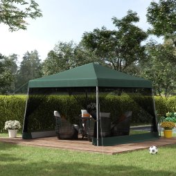 Outsunny Outdoor Garden Pop-up Gazebo Canopy Tent Sun Shade Event Shelter Folding with Adjustable Height, Mesh Screen Side Walls 3.5 M 3.5 M Base / 3 M 3 M Top, Green