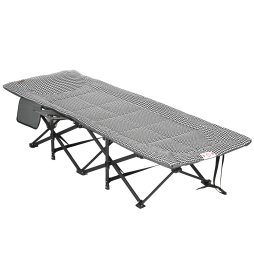 Outsunny Camping Bed for Adults, Single Folding Camp Bed, Padded Portable Camping Cot for Sleeping, with Carry Bag, Side Pocket and Cup Holder for Outdoor, Travel, Fishing, Black