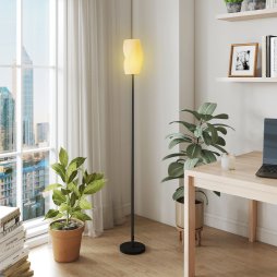 HOMCOM Floor Lamp for Living Room, 3D Printed Modern Standing Lamp with Flowing Curved Shade & Foot Switch, Minimalist Tall Pole Lampshade for Bedroom, Office, E27 Holder without Bulb (25W Max), White