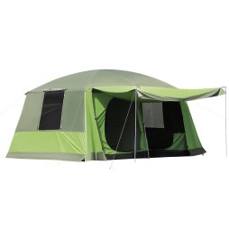 Outsunny Two Room Camping Tent w/ Porch for 4-8 Man, Camping Backpacking Shelter w/ Mesh Windows, Zipped Doors, Lamp Hook & Portable Carry Bag