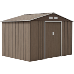 Outsunny 9 x 6ft Metal Garden Shed, Outdoor Storage Tool House with Ventilation Slots, Foundation Kit and Lockable Double Doors, Light Brown