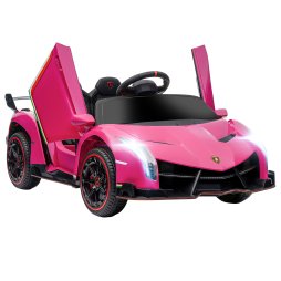 HOMCOM Lamborghini Veneno Licensed 12V Ride on Car, Electric Car for Kids with Butterfly Doors, 7km/h Kids' Electric Ride on with Remote, Music, Horn, Suspension for Ages 3-6 Years, Pink