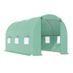 Outsunny 4.5m x 2m Walk-In Polytunnel Greenhouse, with Steel Frame, PE Cover, Roll-Up Door and 6 Windows, Green